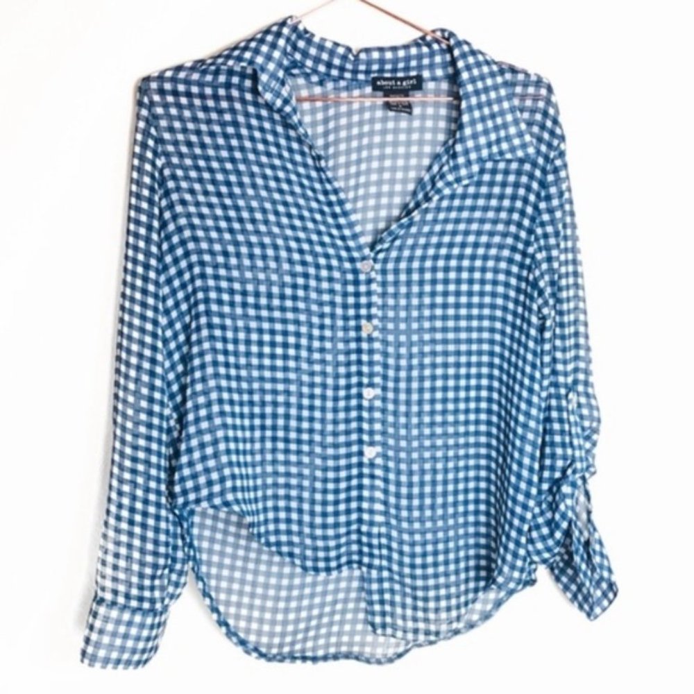 About a Girl Los Angeles Blue Gingham Button-Up